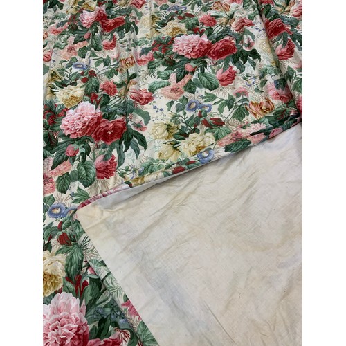 224 - A pair of Sanderson interlined floral curtains, 210cm length x 192cm width.