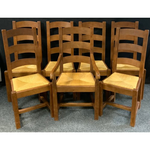 258 - A set of eight contemporary oak dining chairs, comprising two carvers, and six chairs, (8).