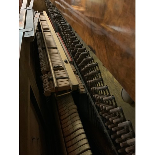 272 - A R Gors and Kallmann of Berlin burr walnut upright piano, iron frame,  with candle sconces
Ivory Re... 