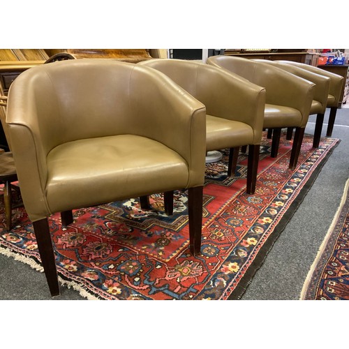 254 - Five faux leather tub chairs, wooden legs (5)