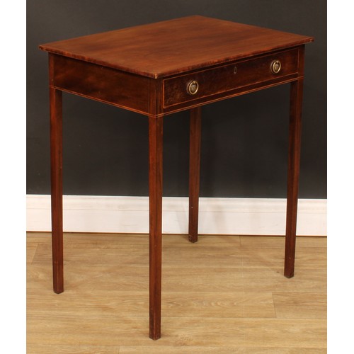 12 - A 19th century mahogany side table, oversailing rectangular top above a long frieze drawer, square l... 