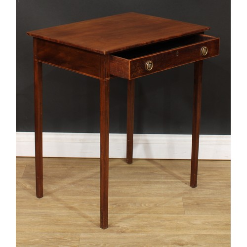 12 - A 19th century mahogany side table, oversailing rectangular top above a long frieze drawer, square l... 