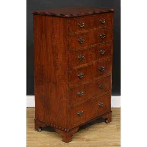 117 - A George III style walnut veneer chest, of six long drawers, bracket feet, 101.5cm high, 61cm wide, ... 