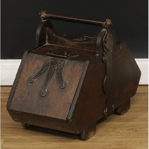 66 - A pair of Neo-Gothic iron-bound oak fuel bins or purdoniums, 44.5cm high, 33.5cm wide, 59.5cm deep