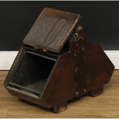 66 - A pair of Neo-Gothic iron-bound oak fuel bins or purdoniums, 44.5cm high, 33.5cm wide, 59.5cm deep