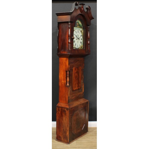 107 - A Victorian mahogany longcase clock, of broad proportions, 32cm arched painted dial inscribed Rhodes... 