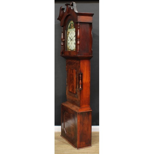 107 - A Victorian mahogany longcase clock, of broad proportions, 32cm arched painted dial inscribed Rhodes... 