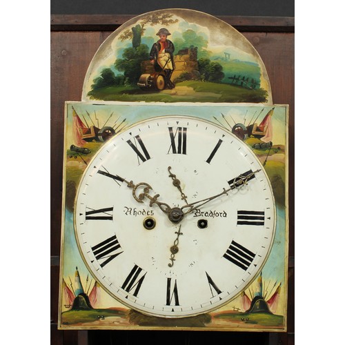 107 - A Victorian mahogany longcase clock, of broad proportions, 32cm arched painted dial inscribed Rhodes... 