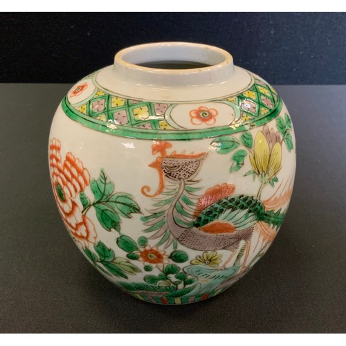 112 - A 19th century Chinese Famille Verte ginger jar, marked to base,12.5cm high