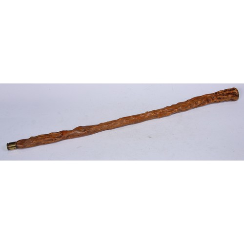 155 - A 19th century rustic thornwood walking stick, later presentation roundel for Wellingborough Golf Cl... 