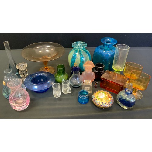 173 - Murano and other coloured glass, vases, scent bottles, glasses, etc