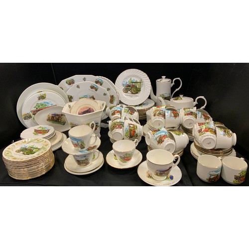 239 - Steam Engine Memorabilia - tea and dinner ware, each printed with a steam locomotive, comprising pla... 