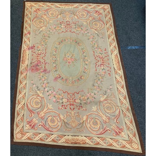 272 - A large Aubusson type needlepoint rug, central floral panel, muted tones, approx 250cm x 170cm  anot... 