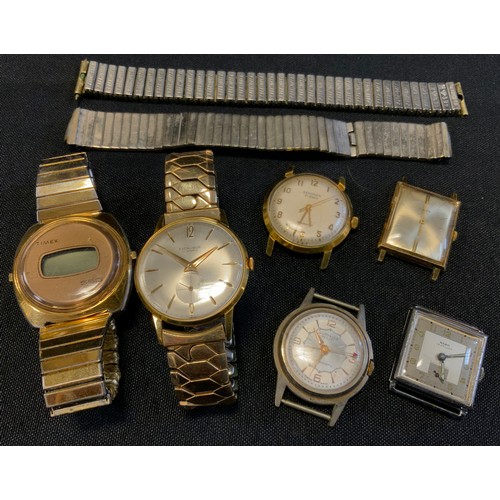 668 - Watches - a vintage Excalibur deluxe 21 jewel wristwatch, boxed;  others Times 550; watch heads , Su... 