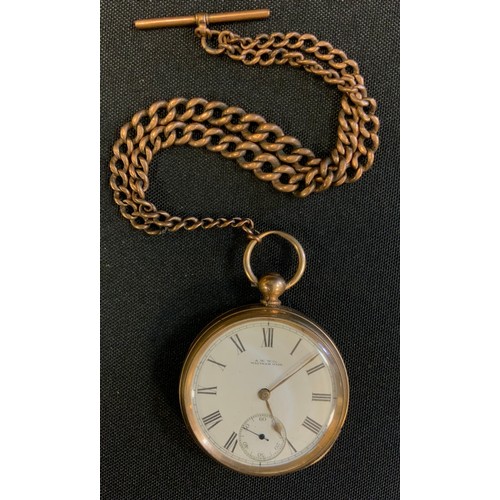 672 - A Waltham 10ct gold cased open face pocket watch, mechanical movement, 46mm diameter,  suspended fro... 