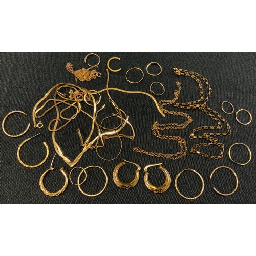 688 - Jewellery - a 9ct gold necklace,  9ct gold chair, earrings, etc, 13.3g gross;  others unmarked yello... 