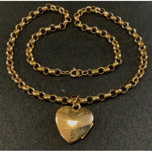 701 - A 9ct gold heart locket pendant necklace, stamped 375, 22.2g gross