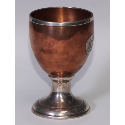 92 - Barn Elms and the Kit-Cat Club - a 19th century silver coloured metal and copper pedestal goblet and... 