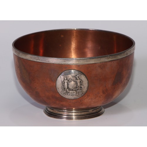 92 - Barn Elms and the Kit-Cat Club - a 19th century silver coloured metal and copper pedestal goblet and... 