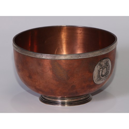 92 - Barn Elms and the Kit-Cat Club - a 19th century silver coloured metal and copper pedestal goblet and... 