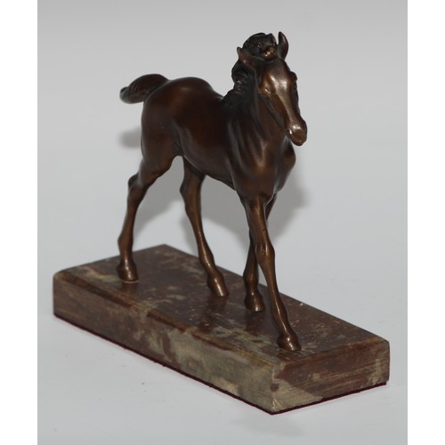 95 - Continental School (first half 20th century), a brown patinated equestrian bronze, of a foal, rectan... 