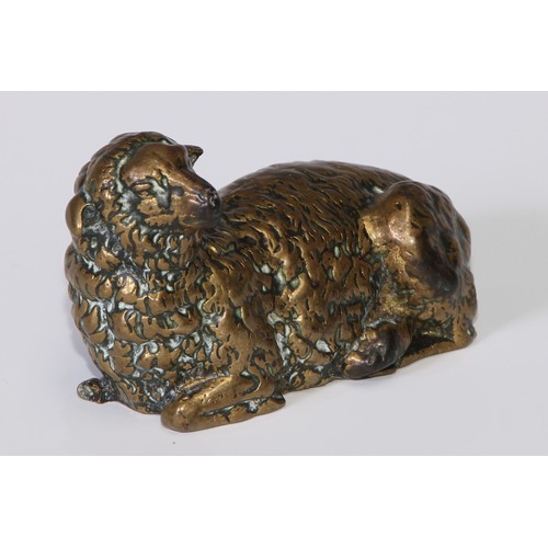 123 - English School (19th century), a bronze, of a recumbent sheep, 8.5cm long