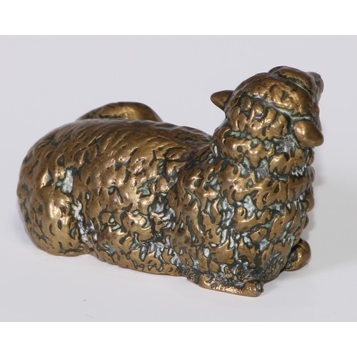 123 - English School (19th century), a bronze, of a recumbent sheep, 8.5cm long