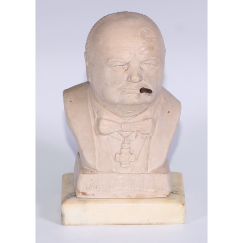 161 - Sir Winston Churchill - a plaster portrait bust, 21cm high; others (3)