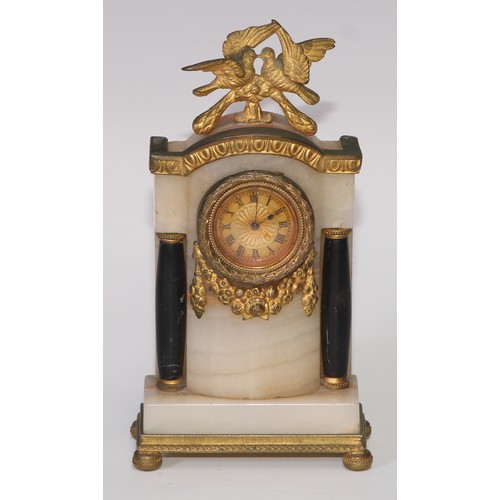 368 - An Empire design gilt metal and black marble mounted onyx diminutive timepiece, 3cm gilt engine turn... 