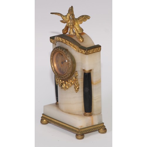 368 - An Empire design gilt metal and black marble mounted onyx diminutive timepiece, 3cm gilt engine turn... 