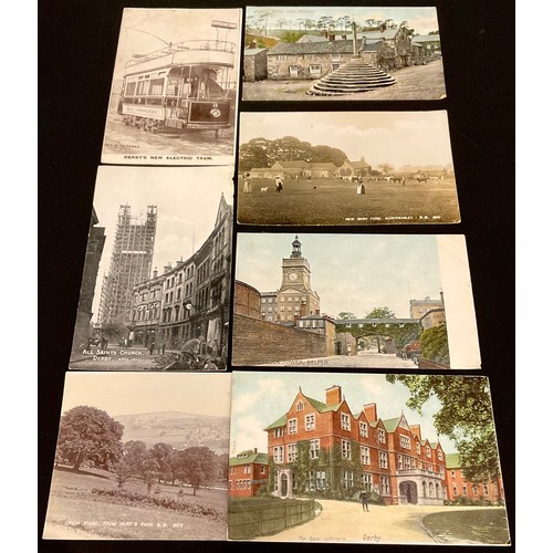 423 - Postcards - mostly early 20th century including local interest, Derby's New Electric Tram, All Saint... 