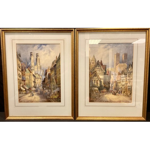 510 - James Keats  
A pair, Continental Town Scenes  
signed, watercolours, 60cm x 47cm