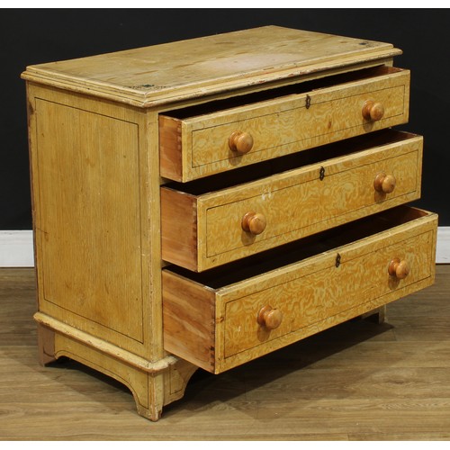 7 - A Victorian scumbled and painted chest, rectangular top above three long drawers, turned handles, sh... 