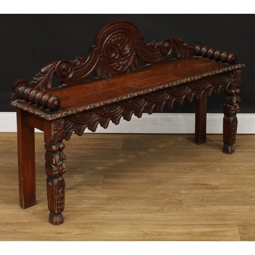 17 - A late Victorian oak window seat, 74.5cm high, 123.5cm wide, 30cm deep