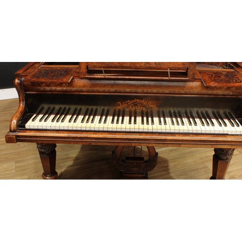 20 - A 19th century walnut grand piano, John Broadwood & Sons, London, serial number 6251, 94cm high, 138... 