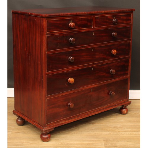 106 - A 19th century mahogany chest, rectangular top above two short and four long graduated cockbeaded dr... 