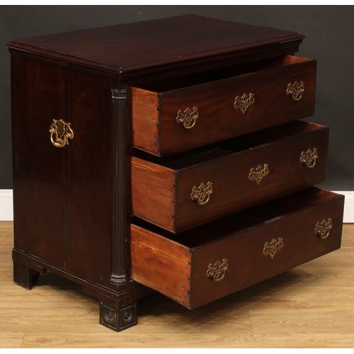 208 - A George III Revival mahogany chest, of small proportions, rectangular top above three long drawers,... 