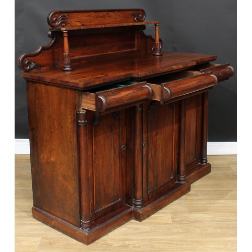 212 - A William IV/early Victorian rosewood chiffonier or sideboard, shaped superstructure with rectangula... 