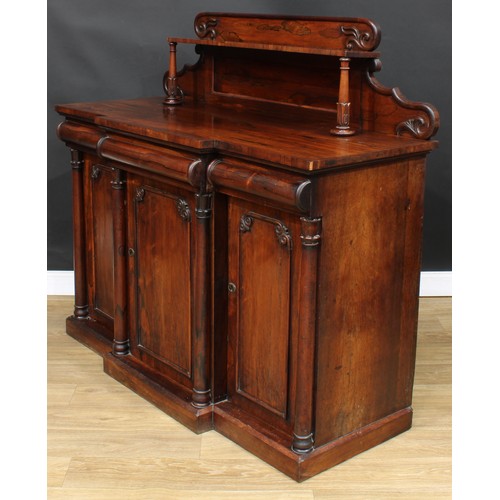 212 - A William IV/early Victorian rosewood chiffonier or sideboard, shaped superstructure with rectangula... 