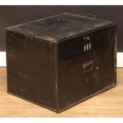 318 - A painted deed box, 48cm high, 63.5cm wide, 46cm deep