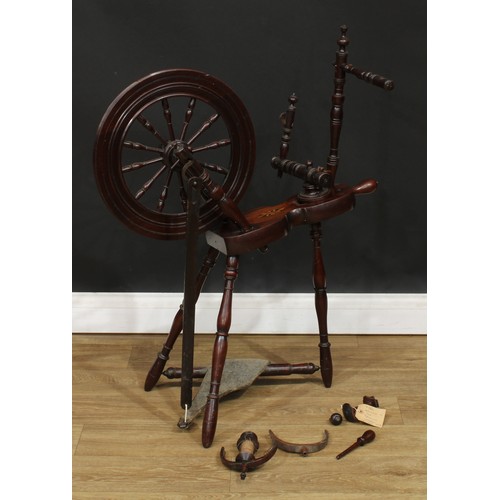 683 - A 19th century Saxony style spinning wheel, the drive wheel 40cm diameter