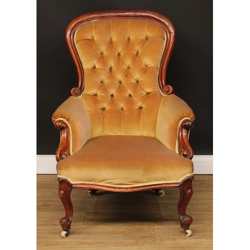 685 - A Victorian mahogany spoonback chair, 101.5cm high, 73.5cm wide, the seat 40cm wide and 44cm deep