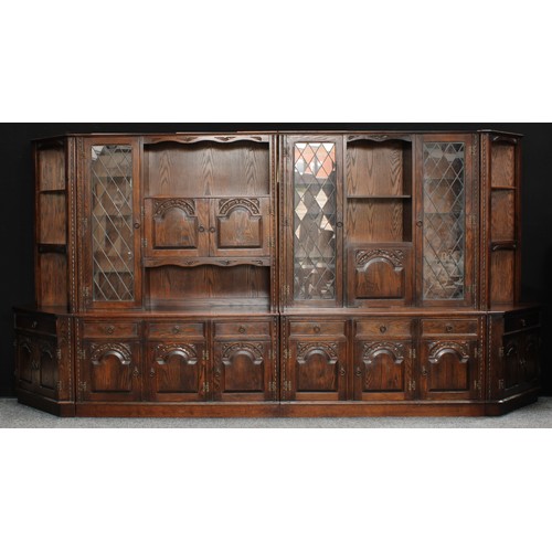 690 - A substantial Jaycee display cabinet or side cabinet, 200cm high, 398cm wide, 56cm deep; a similar g... 