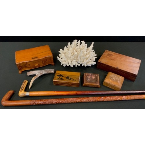 73 - Natural History -  a large coral specimen;  a 19th century mahogany box;  other boxes;  horn handled... 