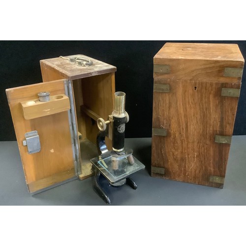 76 - A school boy microscope, C. Baker London 6848, cased;  a four section box(2)