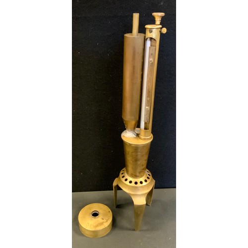 83 - A late 19th century ebulliometer,  alcohol measuring instrument, brass body, tripod feet, no 486, 43... 