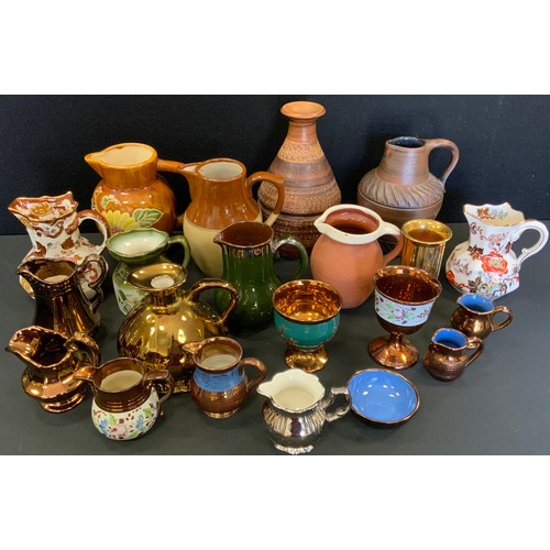 88 - Mason Ironstone Brown Velvet hexagonal jugs;  Denby and Langley stoneware jugs;  copper lustre;  etc