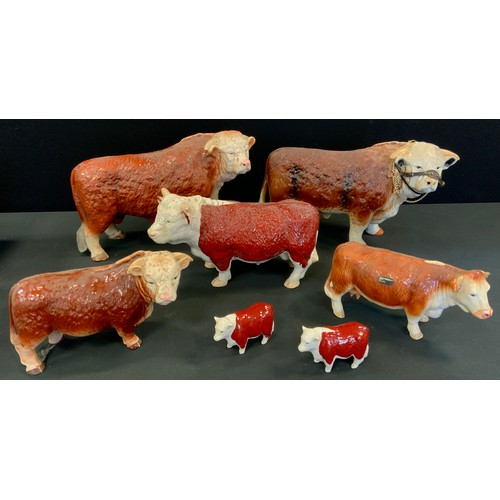 91 - Melba Ware -  Cattle -  a large Hereford bull;  others, smaller;  Cooper craft;  etc