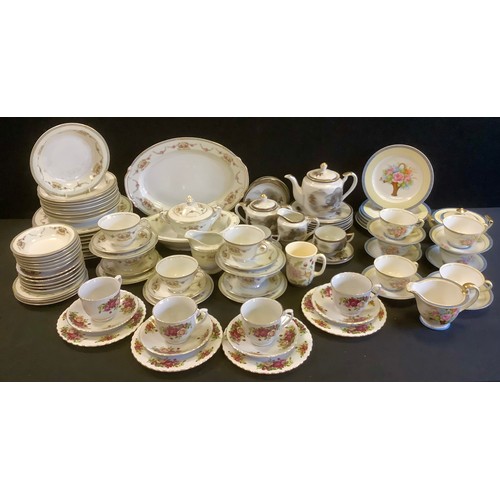 98 - A Japanese Swallow pattern dinner and tea service, printed with floral swags, printed marks;  a Japa... 