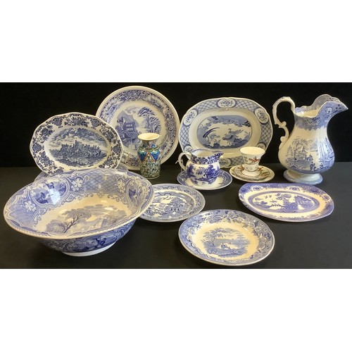 109 - A late 19th century Staffordshire blue and white Alma pattern wash jug and bowl;  Old Chelsea meat p... 